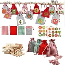 24 Pack Christmas Advent Calendar Bags 2022, 24 Days Hanging Advent Calendars Candy Gift Bags for Adults and Kids, DIY Xmas Countdown Christmas Decorations for Wall Home Decor