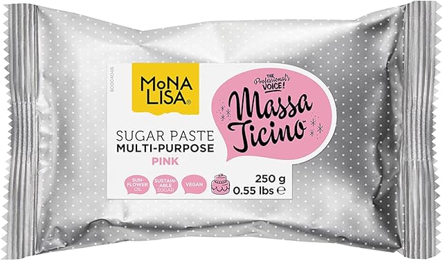 Massa Ticino Sugarpaste for Cakes Multi-Purpose, Pink by Mona Lisa, 250 g, Fondant For Baking, Modelling, Covering, And Decoration, 250g