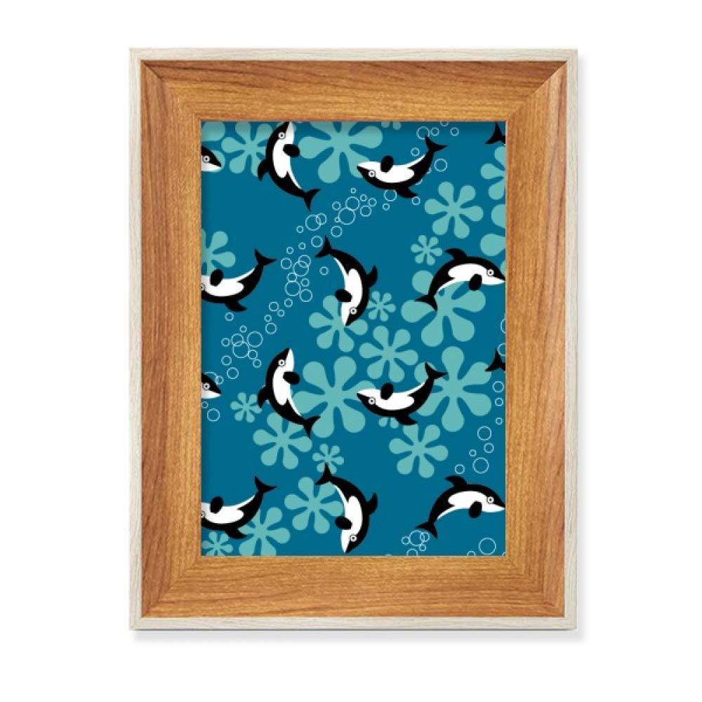 Cadre photo dauphins et baleines en bois bleu pour bureau