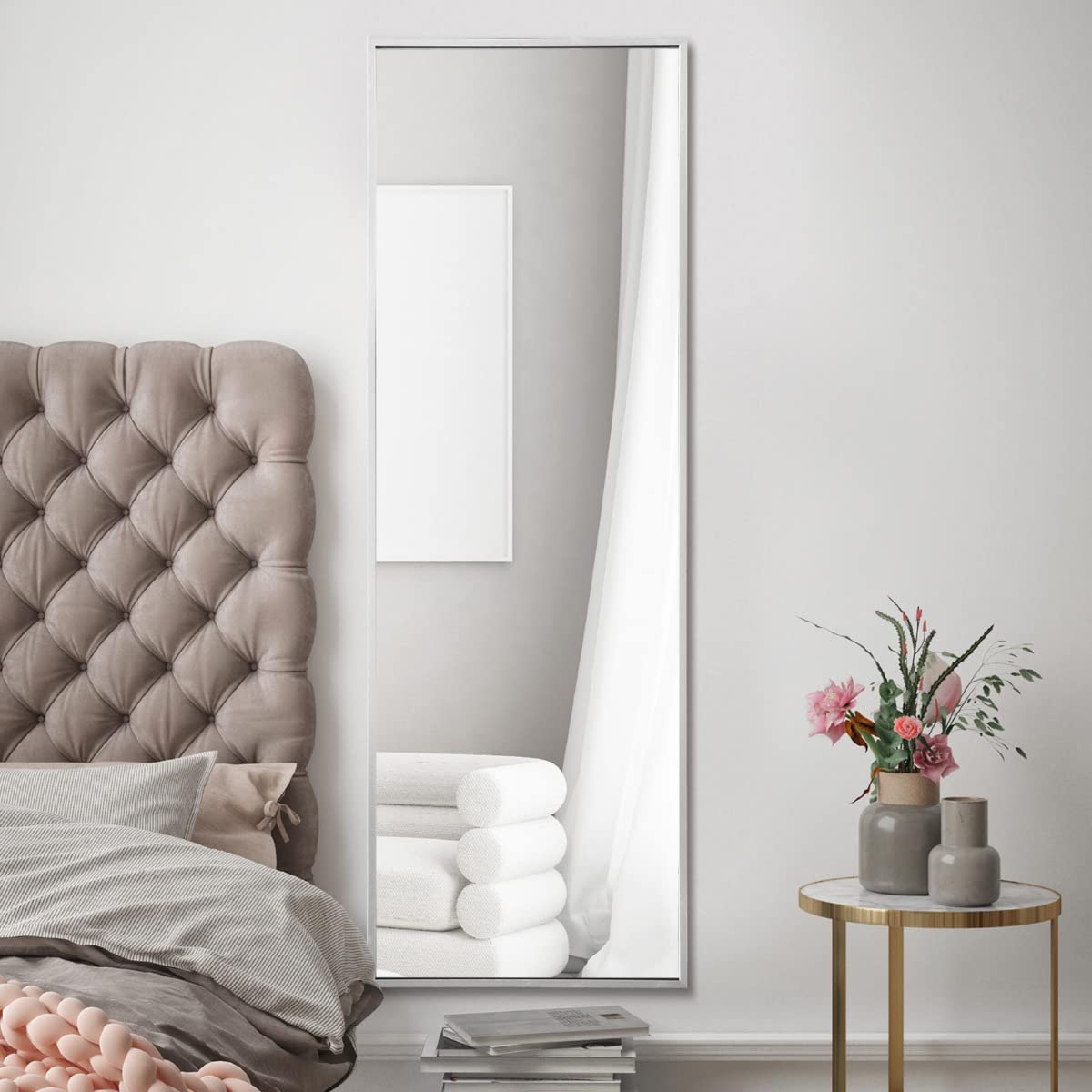 Mirroroutlet 120 X 40Cm The Artus - Silver Modern Aluminium Edged Wall Leaner Mirror 47" X 16" (120Cm X 40Cm) Silver Mirror Glass.…