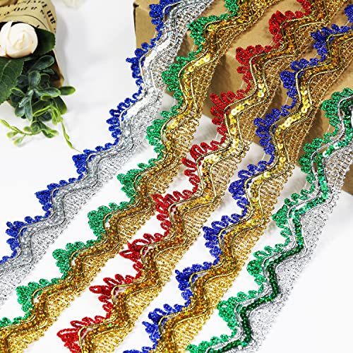 Length15 Yards，Width4Cm/1.57Inch, (Gold&Green) Sequins Lace Trim Craft Ribbon Decorated Gimp Trim For Wedding Bridal,Performance Costumes Or Jewelry, Crafts And Sewing（Gold&Green-4Cm） #TOP3