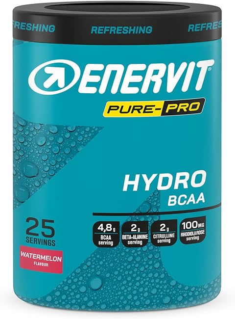 Enervit Pure-Pro Instant Drink BCAA 2:1:1 Gusto Anguria, Integratore in Polvere di Aminoacidi, con Beta-Alanina, L-Citrullina, Rhodiola Rosea, Supporta la performance muscolare, Vegan, Barattolo 335g