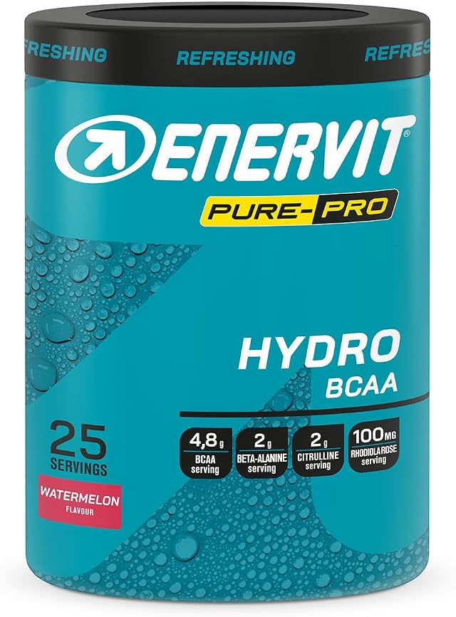 Enervit Pure-Pro Instant Drink BCAA 2:1:1 Gusto Anguria, Integratore in Polvere di Aminoacidi, con Beta-Alanina, L-Citrullina, Rhodiola Rosea, Supporta la performance muscolare, Vegan, Barattolo 335g