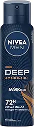 NIVEA MEN Desodorante Antitranspirante Aerossol Deep Amadeirado 150ml - Proteção prolongada de 48h, fórmula com carvão ativado, combate impurezas, antibacteriano, perfume prolongado