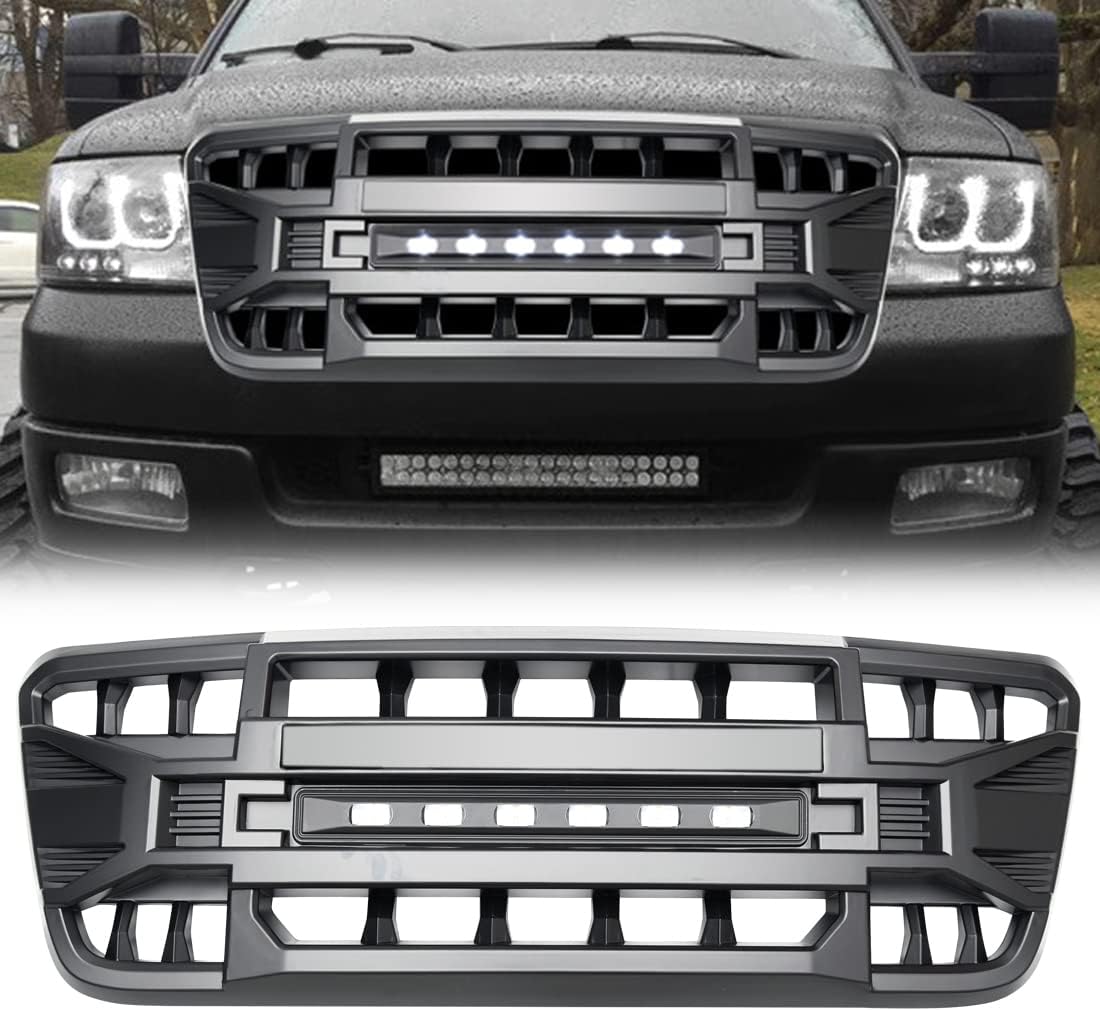 MEGAIE Front Grill Compatible with 2004 2005 2006 2007 2008 F150, Matte Black Front Bumper Grille w/Off-Road Lights