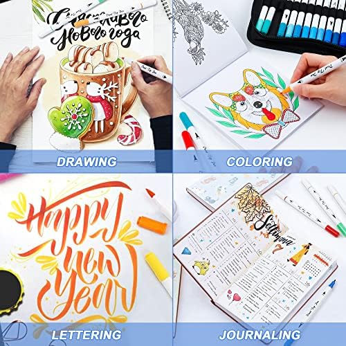 Dual Tip Brush Pens, Shuttle Art 70 Colours Fine and Brush Tip Markers Set with Portable Case & 1 Colouring Book, Felt Tip Colouring Pens for Adults and Children Colouring Calligraphy Journal Doodling