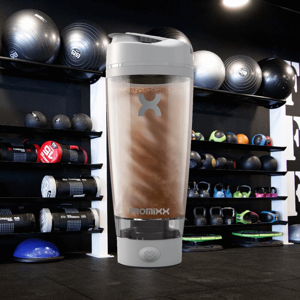 Promixx Pro Shaker Bottle - Ricaricabile, Potente per Frullati Proteici Lisci - Includere Deposito di Proteine - senza BPA - Tazza da 600 ml (Grigio Cool)