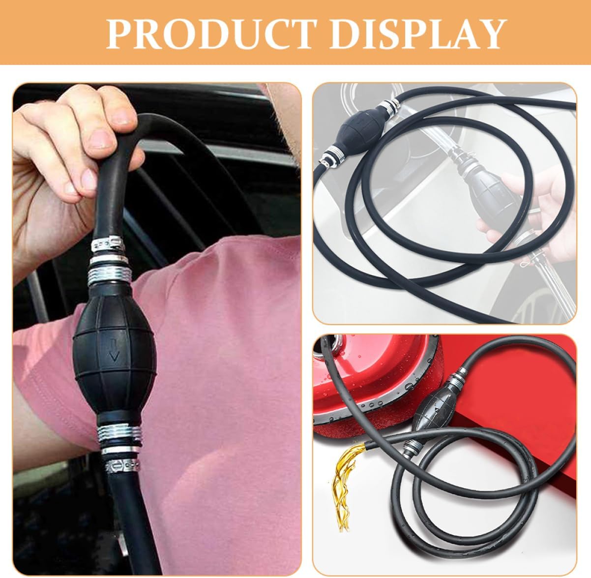 Gatuida Car Hand Oil Pump Siphon Pump Fuel Transfer Hose Nbr Rubber Easy to Use