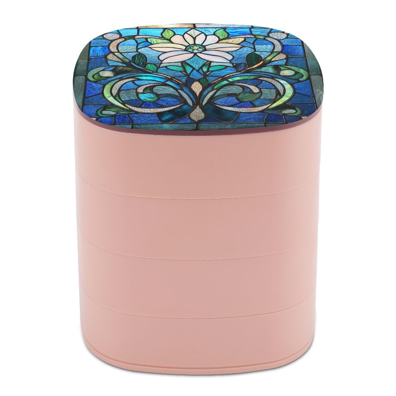 Jubonexis Stained Glass Stylized Floral And Scroll Motif Jewelry Boxes for Women, Earring Holder Organizer Rotating Jewelry Organizer for Necklaces Bracelets Ring