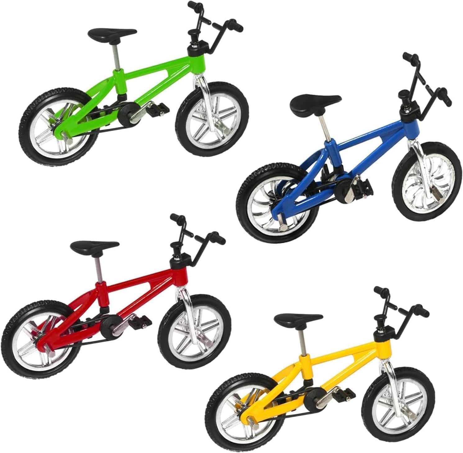 JISRKP 4 Pcs Finger Bike, Finger Toy Bikes, Mini Bmx Simulation Finger Mountain Bike, Miniature Bicycle Model Collections Decoration, 4 Colors