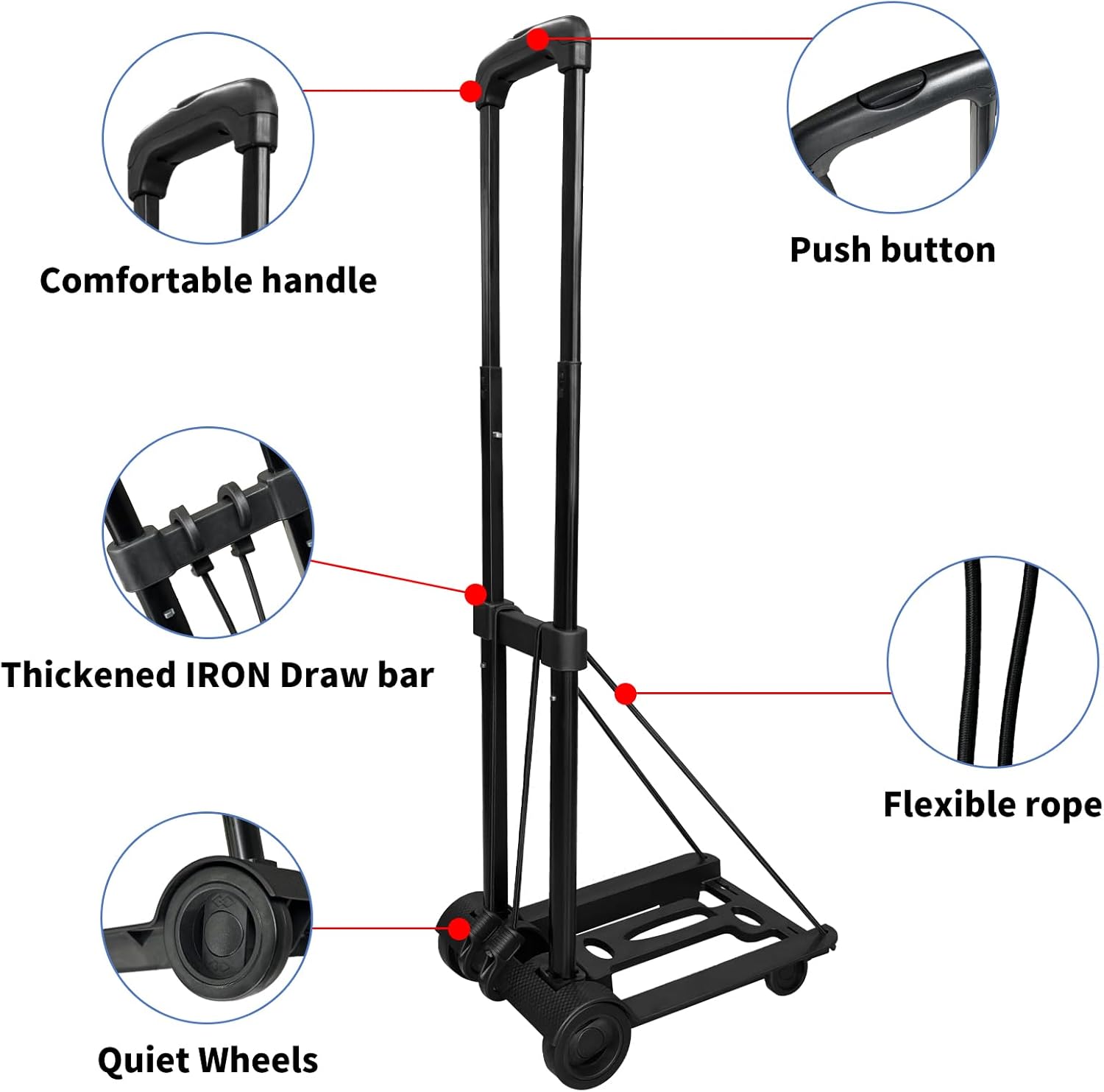 2 Rounds Folding Hand Truck Black Small Lightweight Cart Portable - View #3