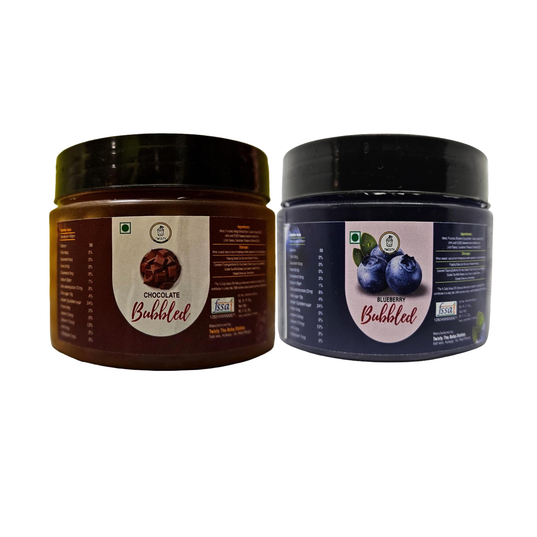 Twisty The Boba Station® Popping Boba Combo – Chocolate & Blueberry Flavors with 12mm Straws | Bubble Tea, Milkshakes, Yogurt, Ice Cream Toppings | Juicy Bursting Pearls | 2 Packs x 330g-image-3