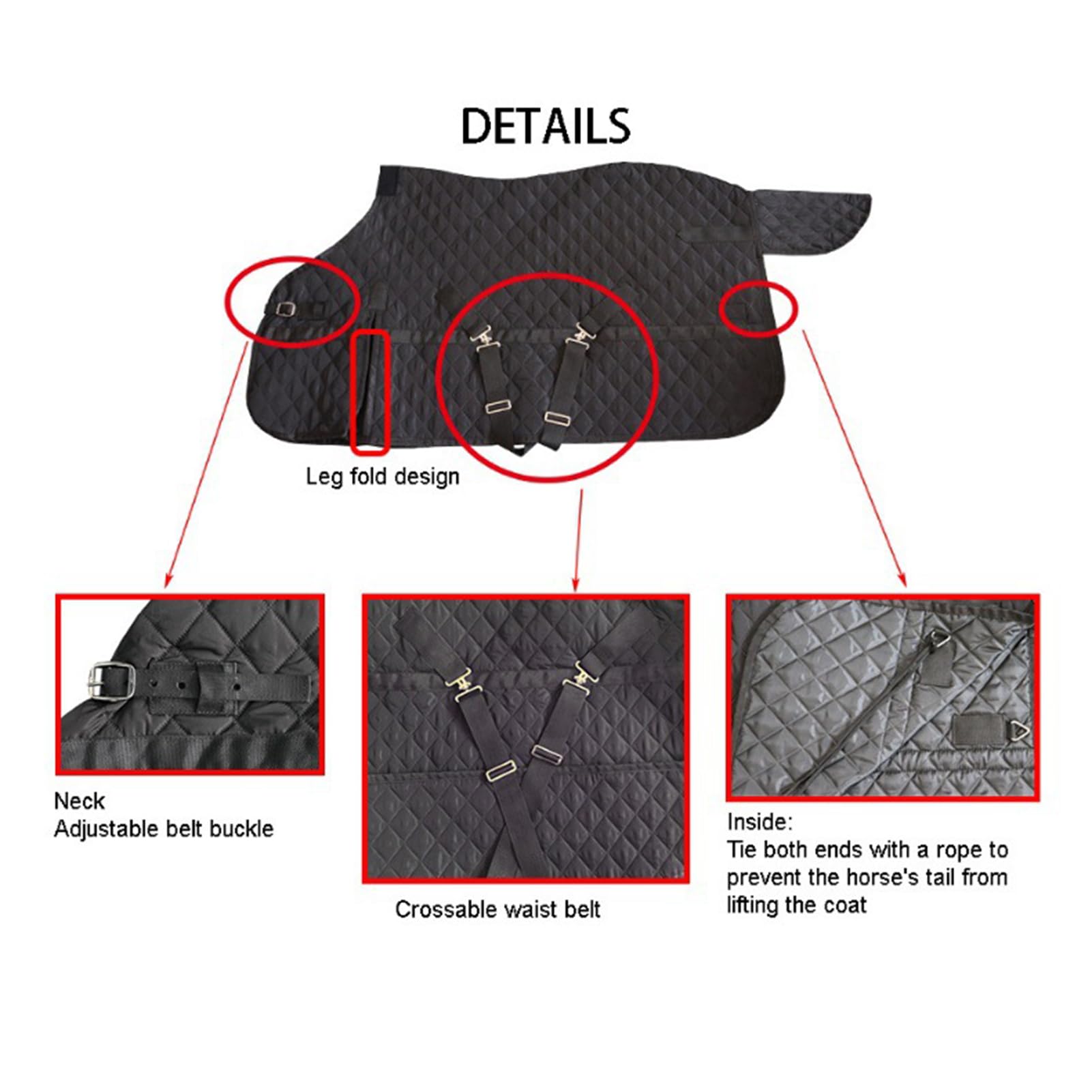 Luocute Coperta Trapuntata per Cavallo, per Addestramento Equestre (BLACK)