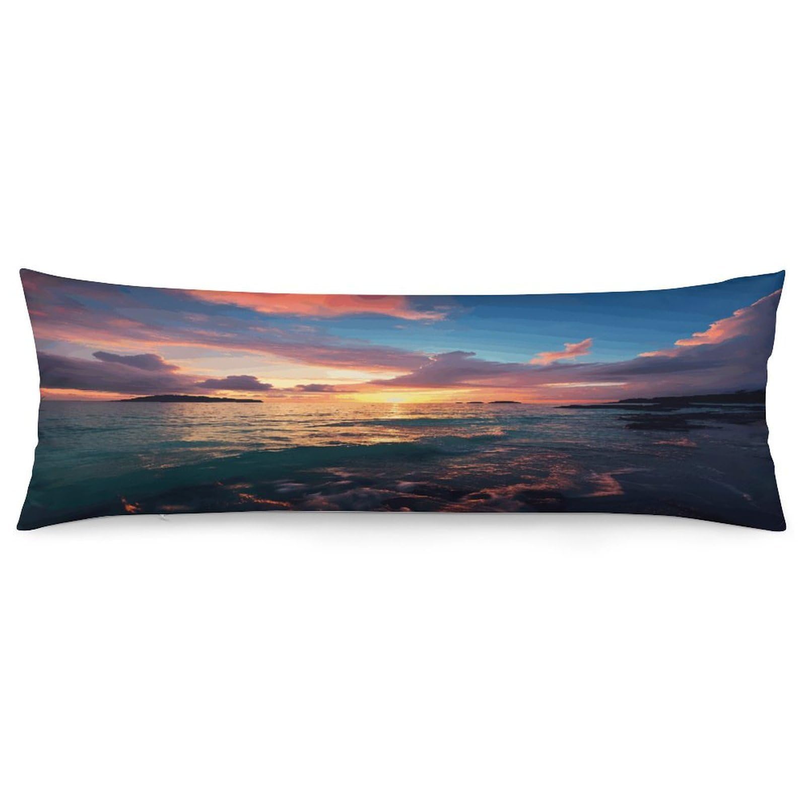 Ocean and Sunset Body Pillow Cover Soft Full Long Pillow Cover Decorative Large Pillow Case Cozy Body Pillow Pillowcase Pillow Shams for Bed Sofa Couch Room Decor 18.9 X 53 Inch