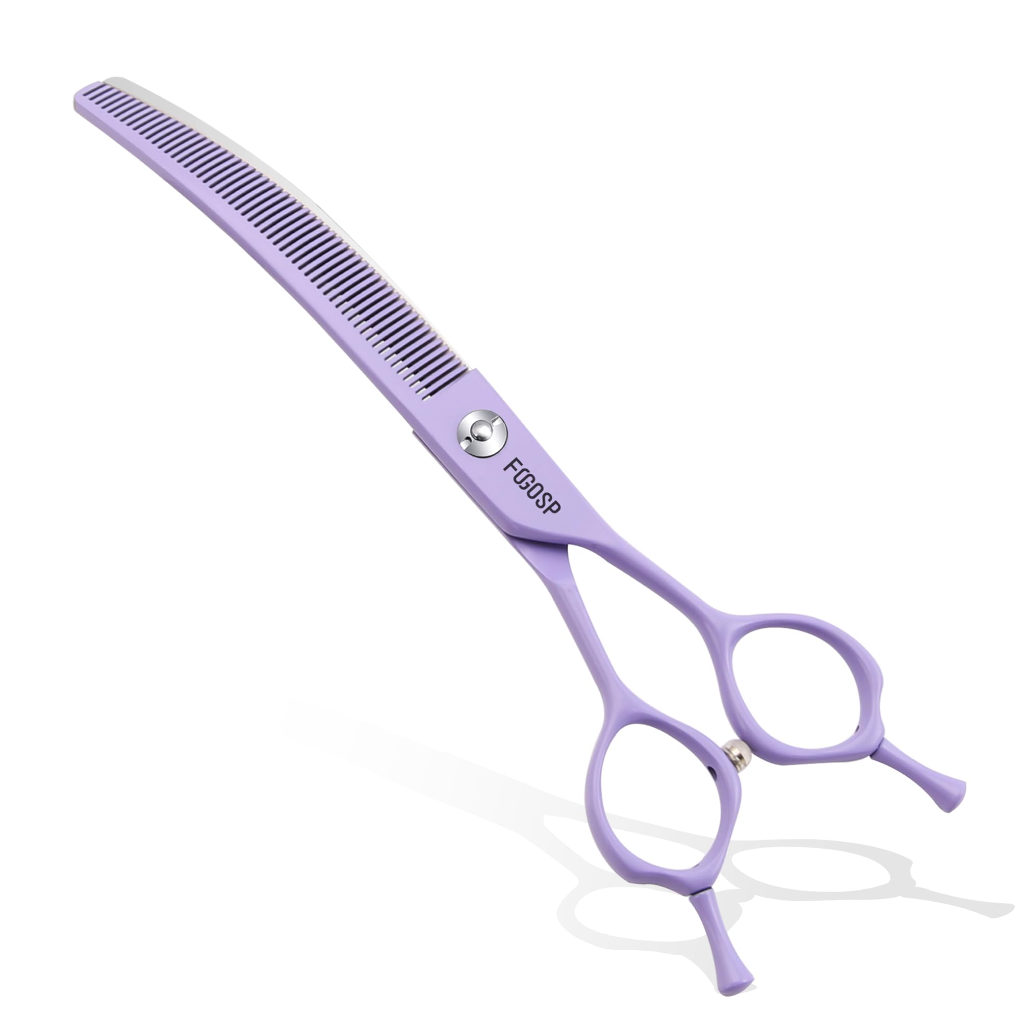 FOGOSP Professional Curved Thinning Shears Dog Grooming Scissors 6.5'' Macarone Series Purple Curved Thinner Scissors for Grooming Small Dogs Pet 48 Teeth Japan 440C(Curved Thinner,6.5)