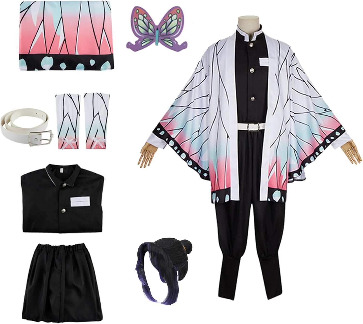 Costume Set with Butterfly Kimono for Adult Girls Robe Cloak Costume Set Halloween Kimono Outfit with Wig - Image 4