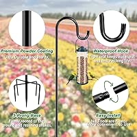 Vista 2 de 48 Inch Shepherds Hooks for Outdoor, Heavy Duty Bird Feeder Pole with 5 Prong Bases, Garden Hanging Stake for Bird Feeder, Solar Light, Plant
