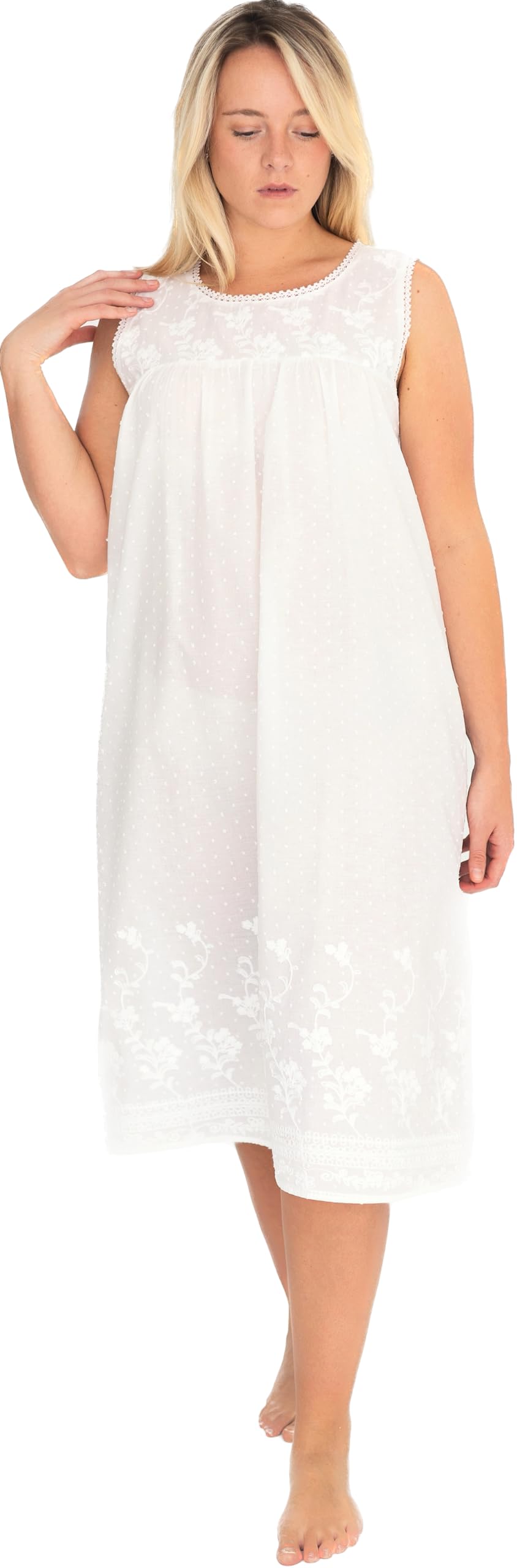 Lunn Antiques Women's White Cotton Victorian Nightdress Sherie | One Size, Sleeveless