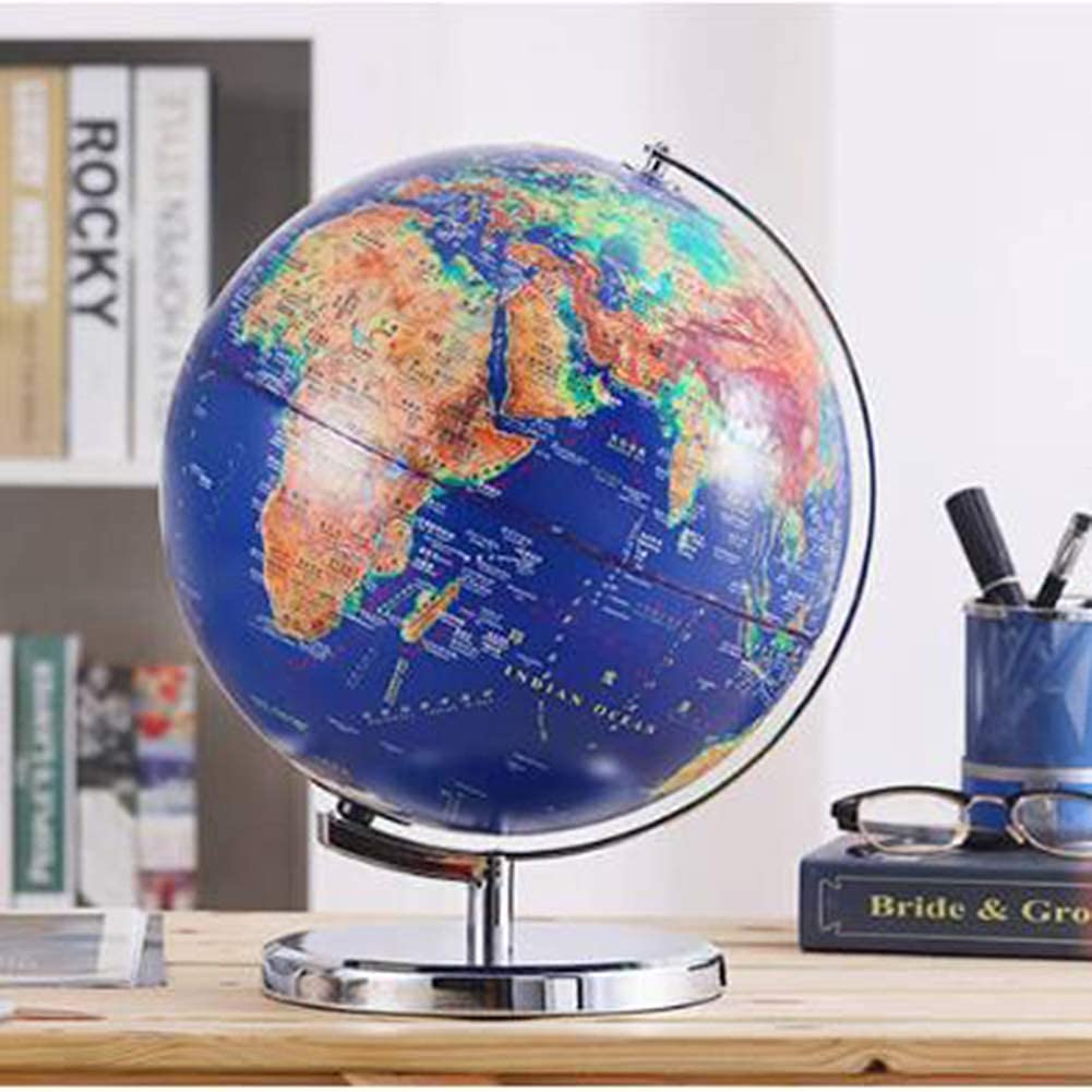 globo, Globo terrestre con mappa del mondo, decorazione da tavolo, controllo cinese e inglese, 30 cm, blu scuro, satellite, 3D, stereo, in rilievo, globo luci