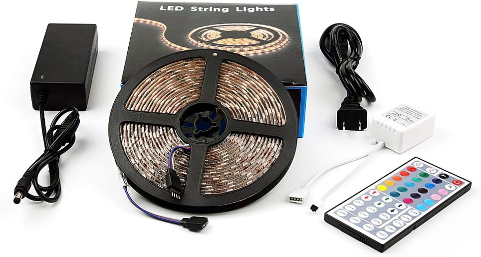 16.4 ft 5M Waterproof 5050 SMD RGB LED 44 Key Remote Controller Flexible Strip Colour Changing Decoration Lights 300 leds strip Kit