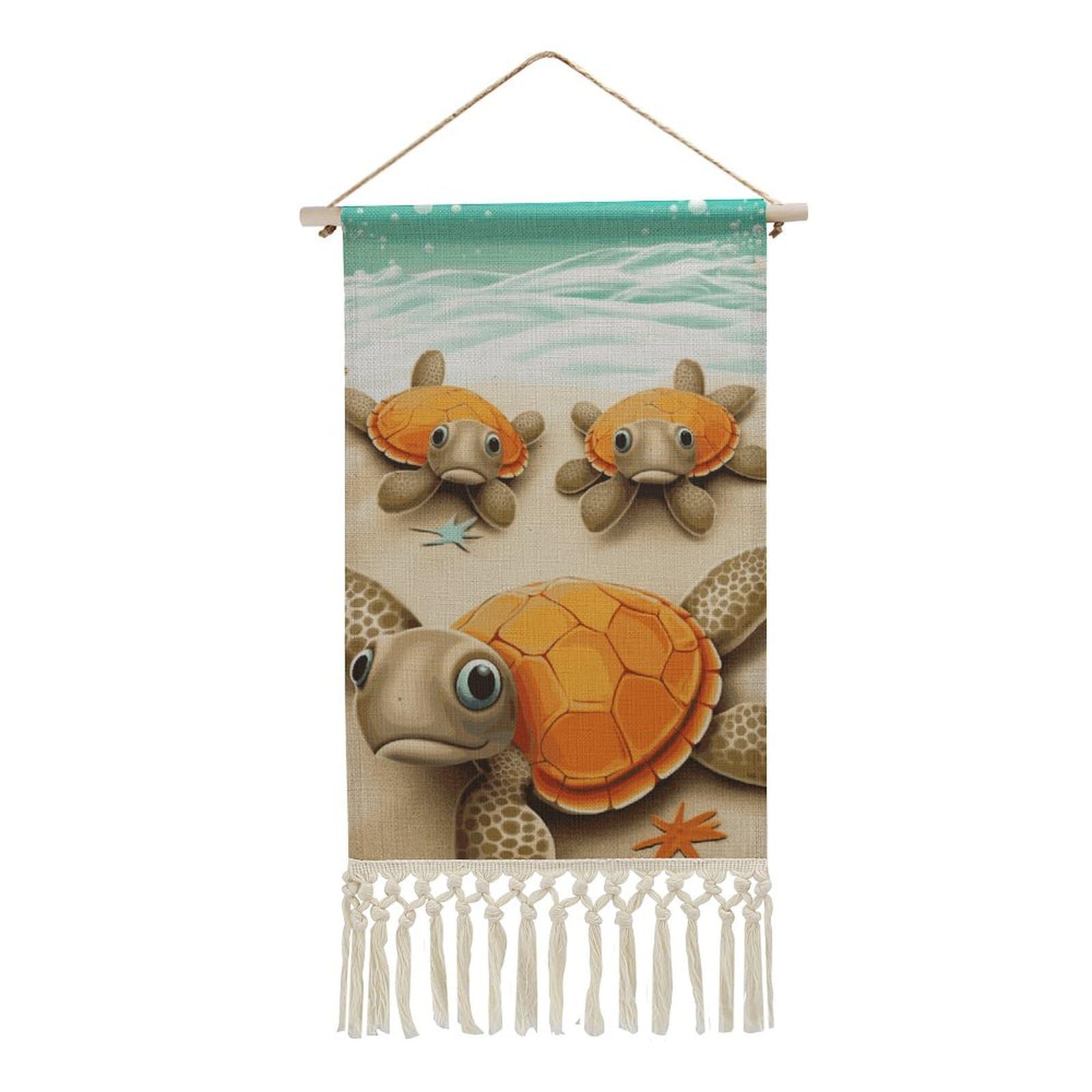 BTCOWZRV Cotton And Linen Hanging Poster with Tassels, Turtle Starfish Wall Hanging Tapestry Vintage Wall Art Painting Modern Artwork Decoration for Home Decor Ready to Hang 10x19.6 in