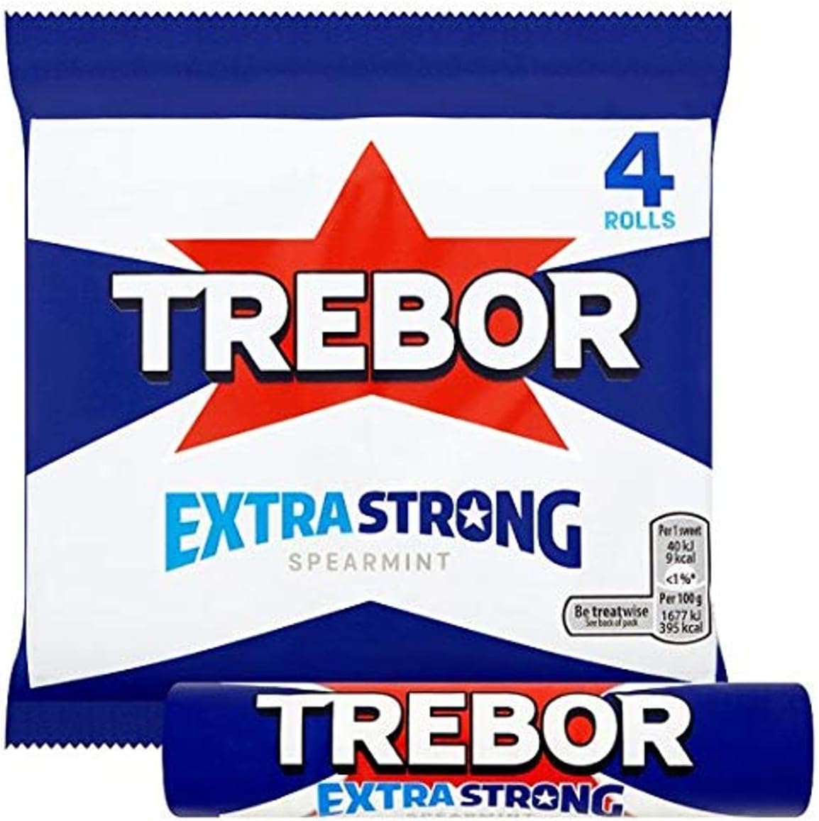 Trebor Extra Strong Spearmint Mints Rolls, Pack of 4
