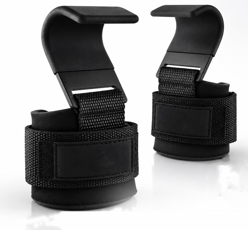 KLIVE Weight Lifting Hooks for Enhanced Grip Strength | Set of 2 - Free Size (Black) | Gym Wrist Straps with Steel Hooks for Weightlifting | Adjustable Hook And Loop Closure | Hand Grip Support For Deadlifts, Pull Ups, Shrugs | Gym Gloves-image-25