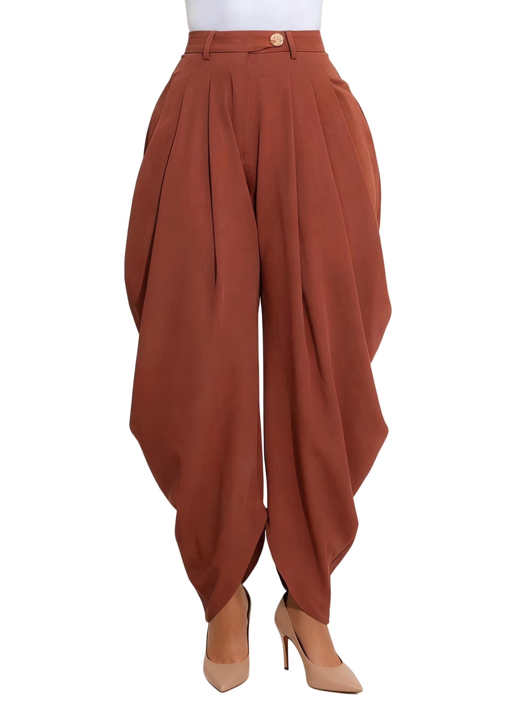 Womens High Waisted Wide Leg Dress Pants Pleated Draped Harem Trousers Business Casual Tapered Slacks