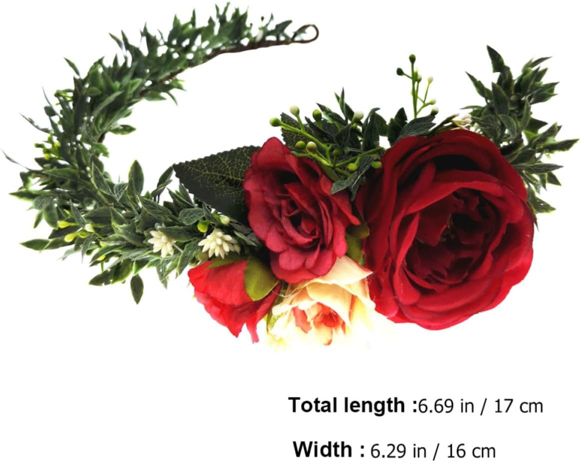 Elegant Artificial Rose Hair Hoop Wreath for Bridesmaids and Brides, Red Cloth Material with Simulation Rose Decorations, Headdress for Weddings and Masquerade Parties