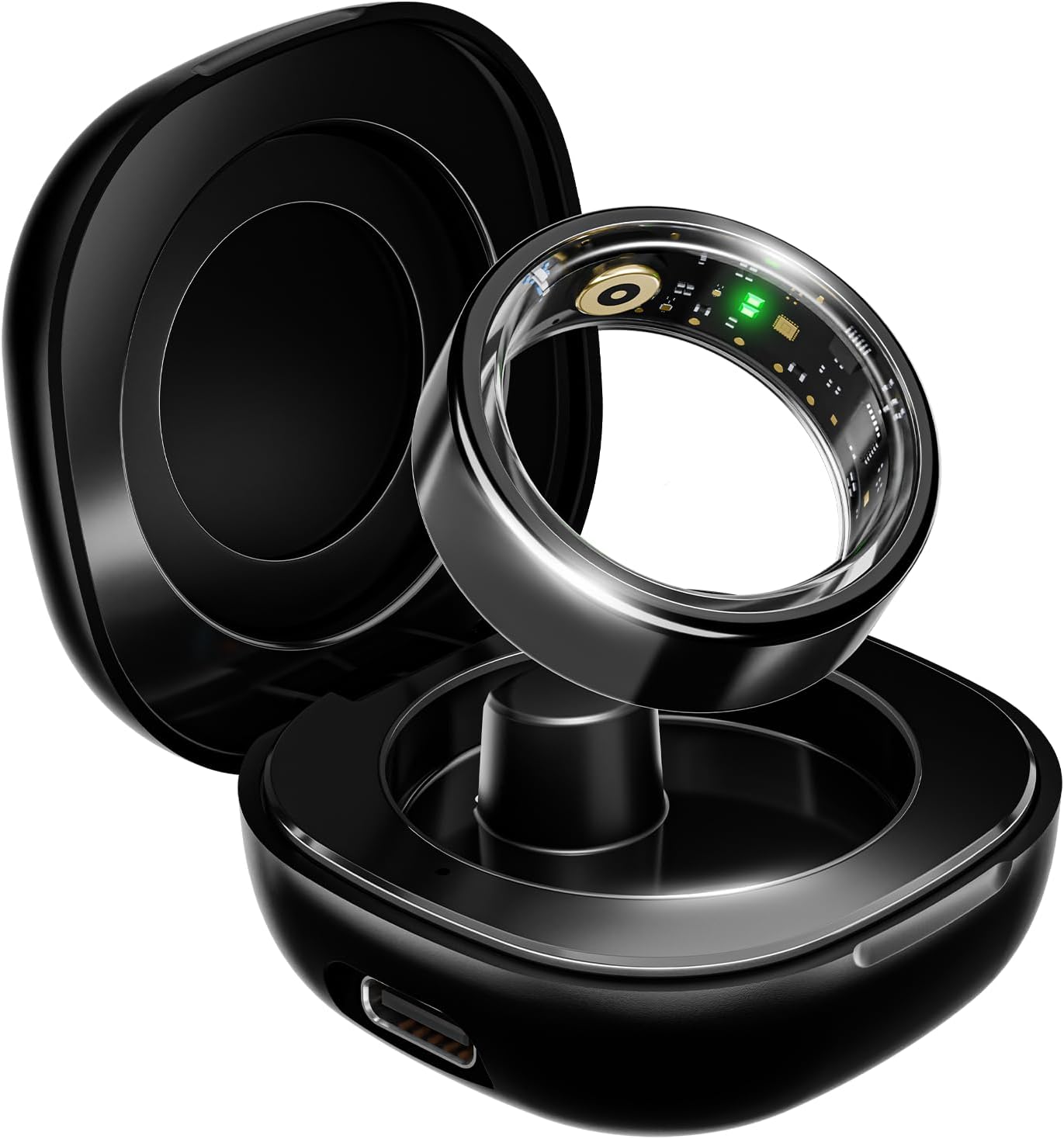 SmartRing Active w/Stylish Stainless-Steel & Lightweight, Health Monitor, Magnetic Charging Case, 5ATM,Crest App & Coins, 20+ Sports Modes(Midnight Black 11)
