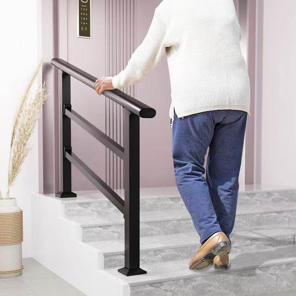 GLDYTVF Outdoor Iron Stairs Hand Railing 2 3 Step Guardrail for Porch 2ft 3ft 4ft Banister In Ground Support for Entrance Garden Patio Safety (60cm/2ft)