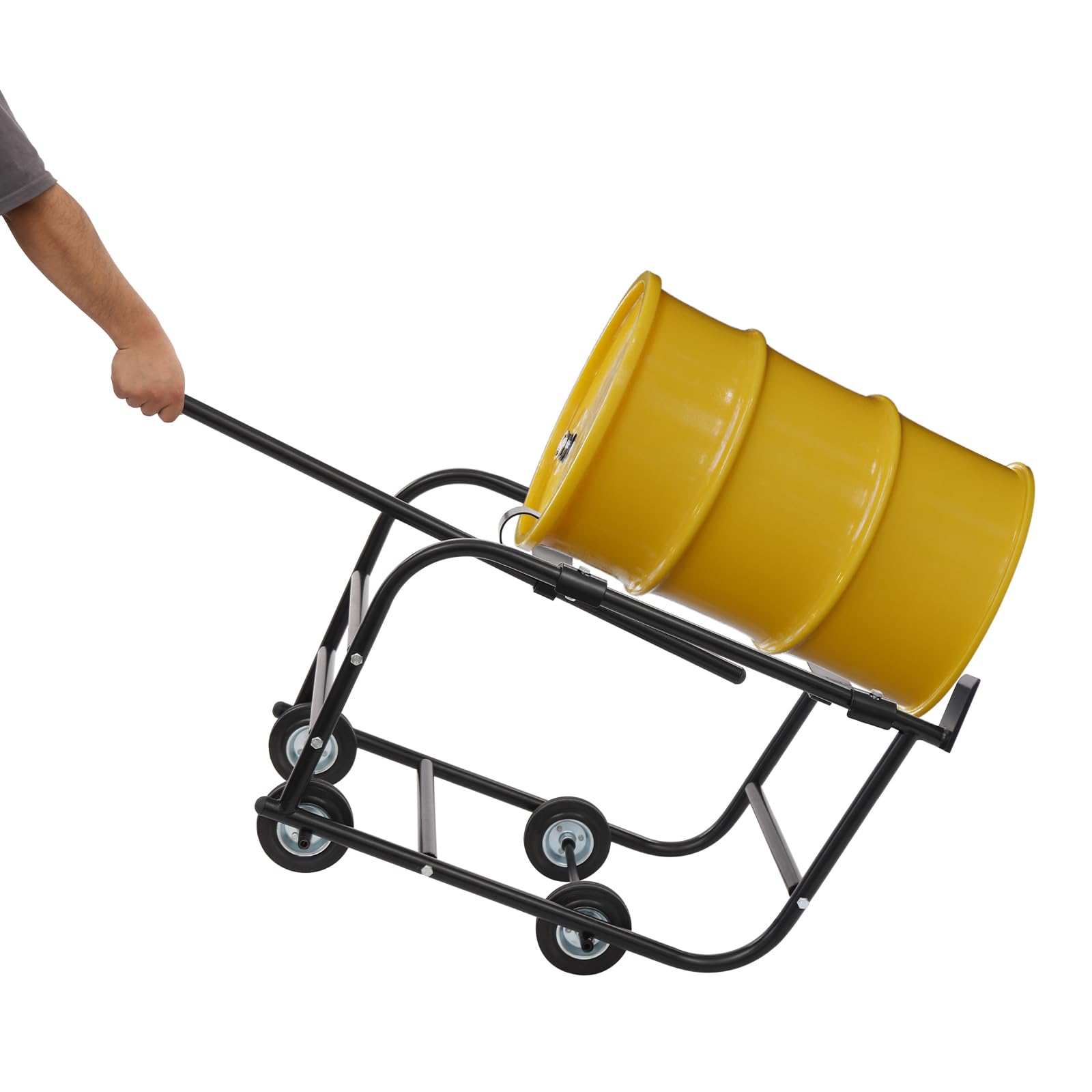 Carrello per fusto industriale,Supporto per fusto a ruote 55 galloni,Manution Barile Olio, Acciaio Robusto, Carico 600lbs, Spostamento Officina Garage Magazzino,110x43.5x52.7cm,Nero