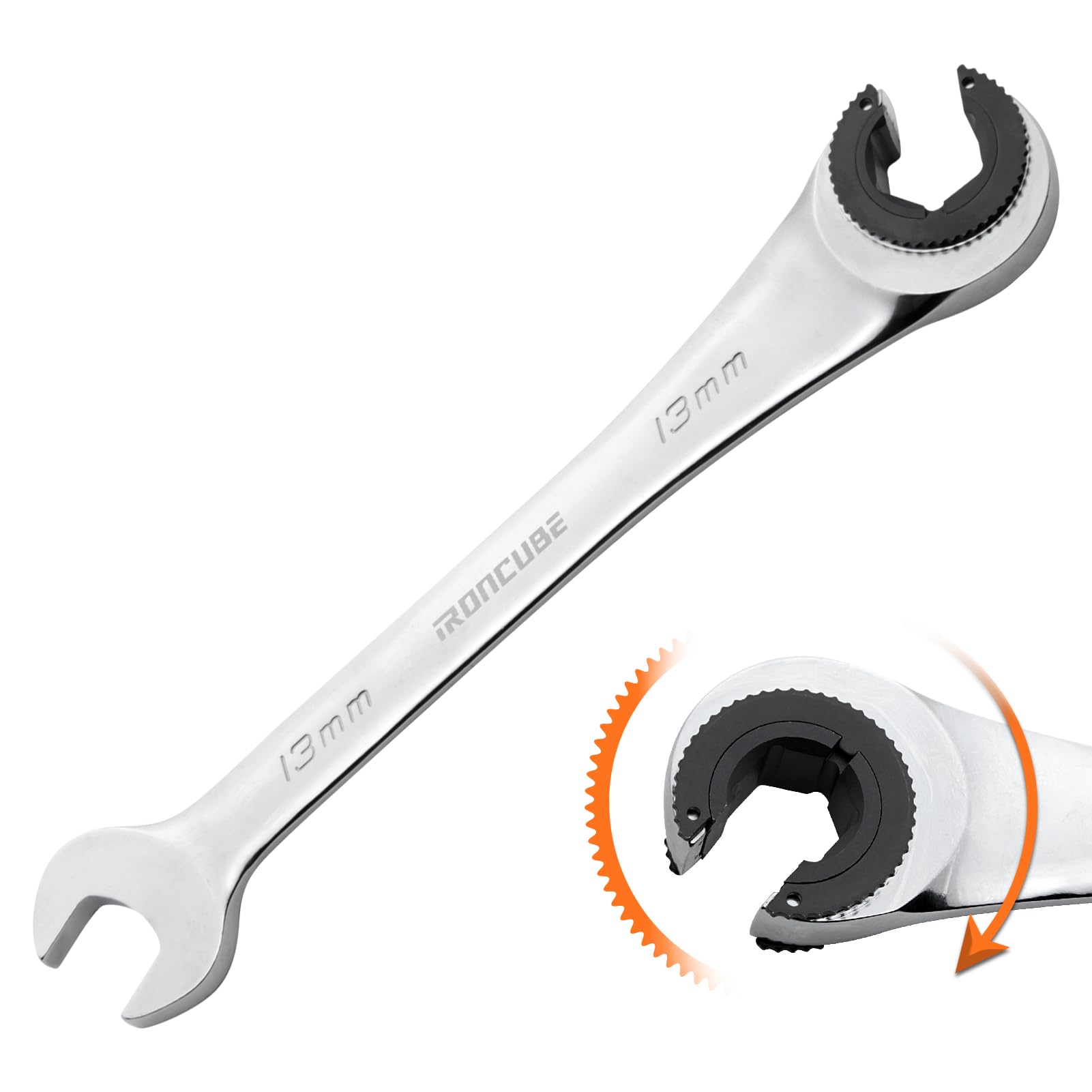 ironcube 13mm Brake Line Wrench Set: Metric Ratcheting Open-end for Nuts on Fuel, Brake or Air Conditioning Lines