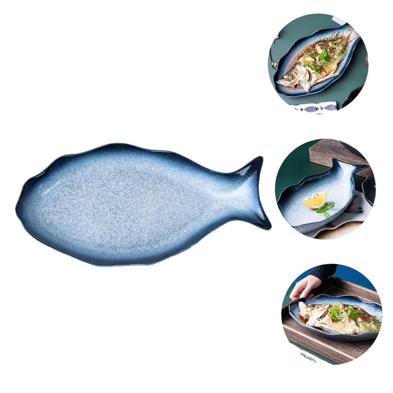Lurrose Piatto da Portata Forma Pesce 14 Pollici in Ceramica | Piatto per Pesce al Vapore, Servizio per Antipasti e Frutti di Mare, Uso Tavola e Regalo Casa