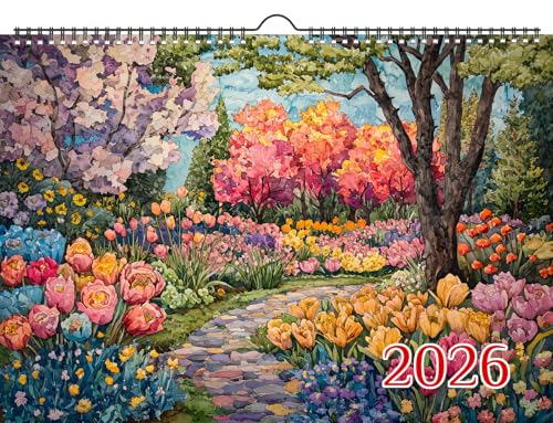 2026 Wall Calendar [8'x12'] Floral Pathways: Enchanted Stone Paths Meandering Through Colorful Wildflower Gardens, Shaded Archways, and Ivy-Covered Fences in a Fantasy-Inspired Impressionist