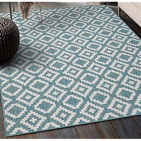 Sherloom Modern Geometric Indoor Outdoor Area Rug Weather Resistant Outdoor Carpet for Porch Deck Balcony Backyard Patio Rug 5x8 Green Cover