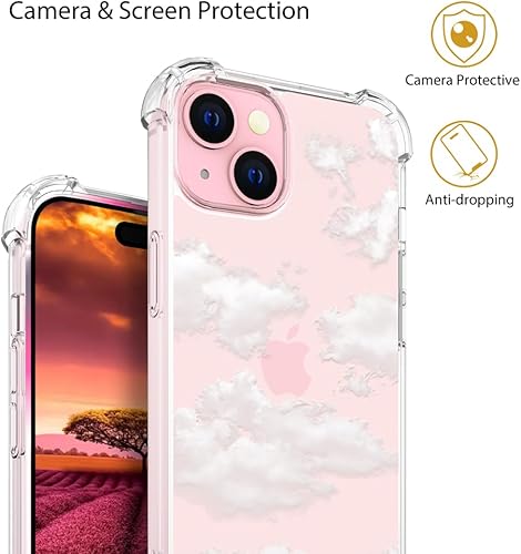 Miniatura 6 de Funda compatible con iPhone 15 Plus, linda nube transparente para mujeres, diseño femenino, bonita funda de silicona transparente para teléfono,
