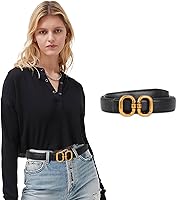 Vista 336 de Cinturón de cuero clásico con hebilla de metal para mujer con vestido de jeans Aah-negro-clásico