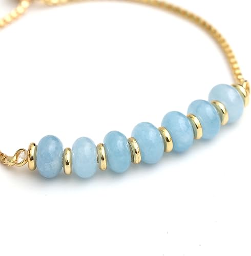 Miniatura 7 de Gempires - Pulsera de cuentas redondas naturales, chapada en oro amarillo de 14 quilates, joyería hecha a mano, pulseras ajustables para mujer