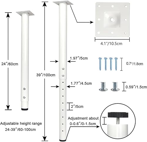 Miniatura 2 de QLLY Patas de escritorio redondas ajustables, 24-40 pulgadas, 23.6-39.4 in, patas de metal para mesa de oficina en casa, juego de patas para muebles
