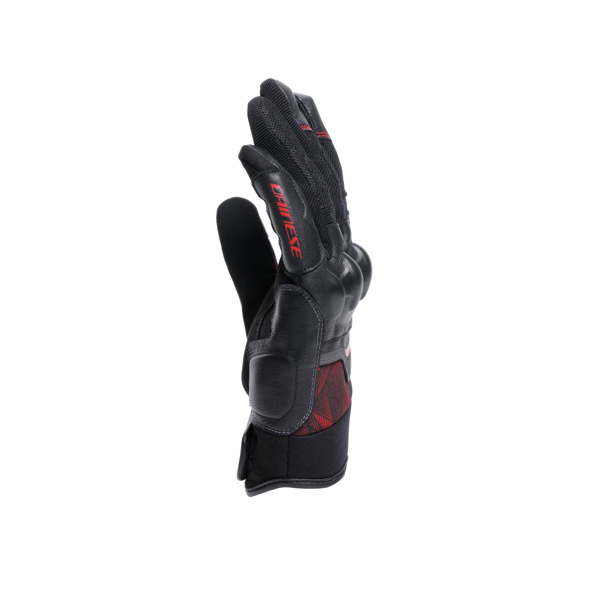 DAINESE - Ermex Gloves, Guanti Moto Estivi, Traspiranti con Inserti in Mesh, Protezioni Rigide sulle Nocche, Rinforzi in Pelle, Touchscreen, L, Nero e Rosso Lava