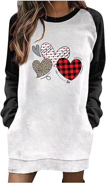 Clearance Women Dress,New Party Elegant Casual Print Long Sleeve Round Neck Contrast Color Sweater Top Clothing Sweatshirt Dress UK Size Shipping 5-7 Days Halloween Christmas Costumes