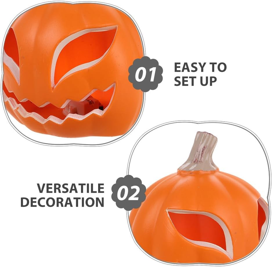 VANZACK 2pcs Light Up Halloween Pumpkin Lanterns, Large Hollow Plastic Glowing Pumpkins for Window Display, Party, Store Decoration