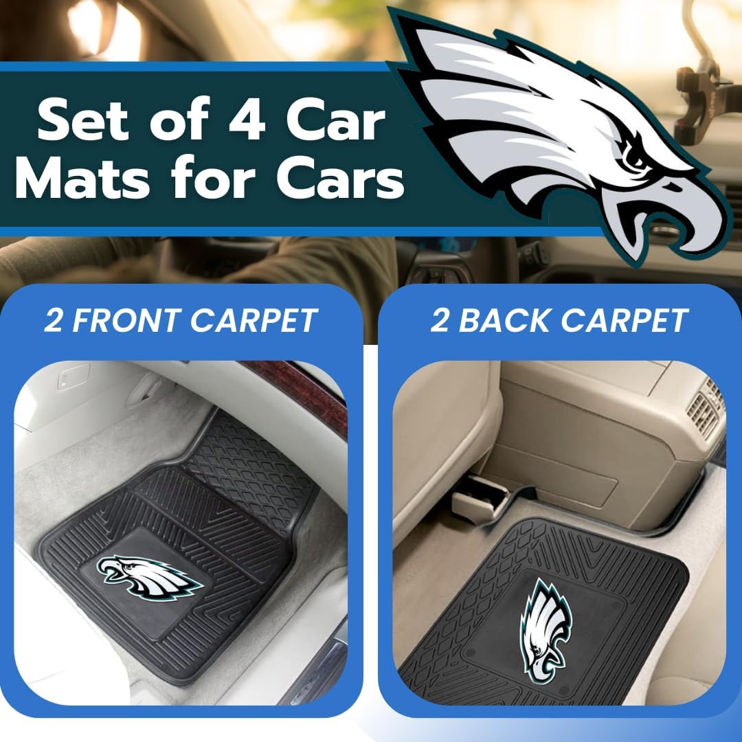 Fanmats Philadelphia Eagles Set of 4 Car Mats for Cars, SUV, Pickups - All Weather Technology Protection, Deep Reservoir design, Universal Fit - 3D NFL Team logo - 29” x 17” Front - 14” x 17” Rear Mat