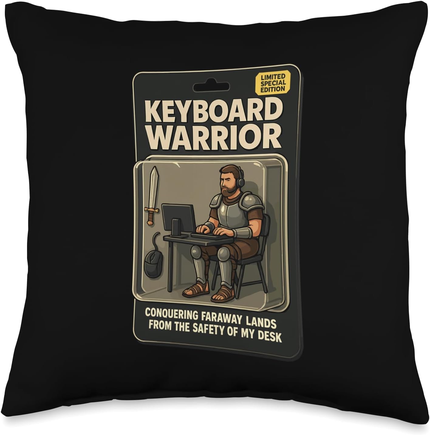 Keyboard Warrior Action Figure Funny Gamer PC Meme Sarcastic Throw Pillow