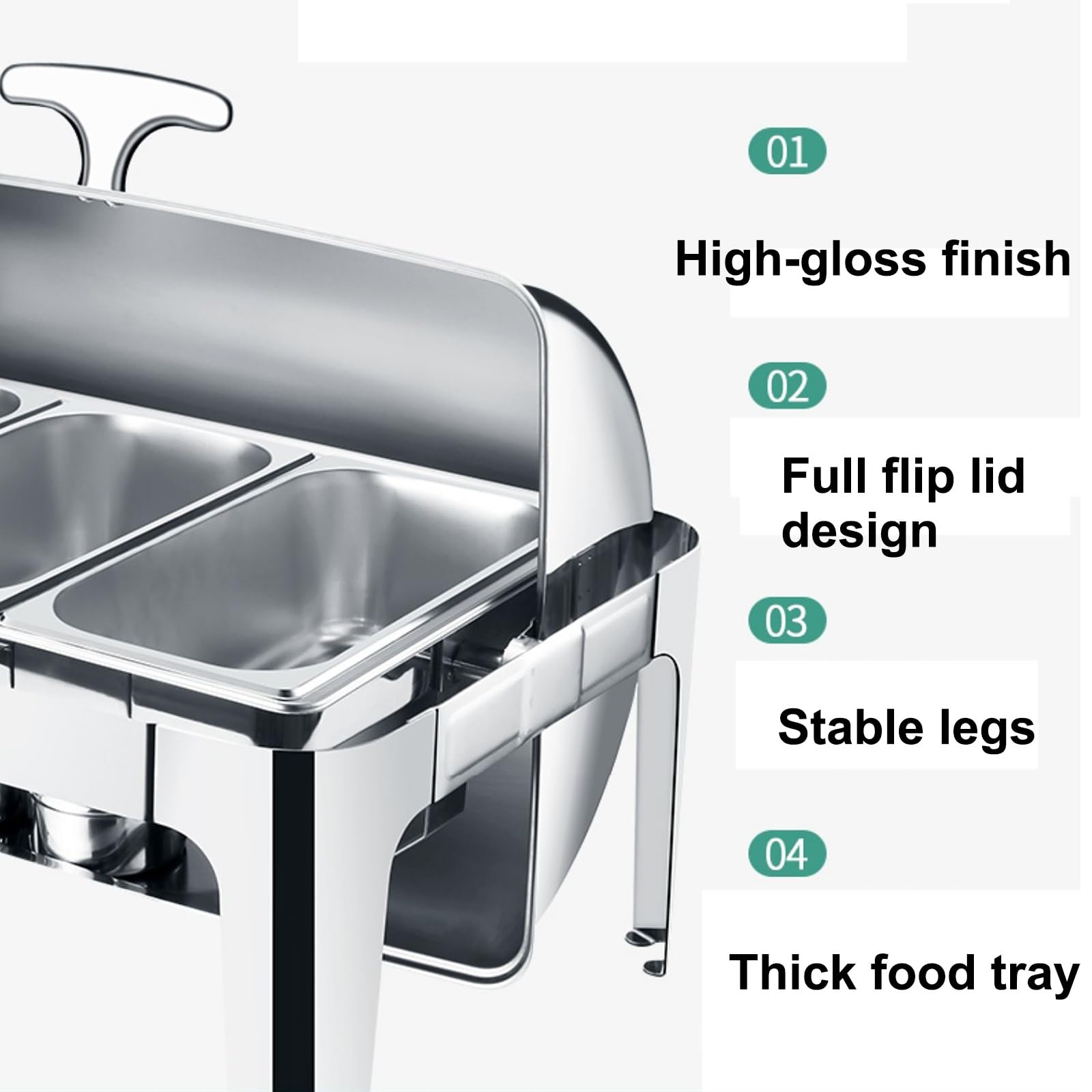 Calentador de Comida para Buffet Electrico 9/13.5 L Chafing Dish Electrico de Acero Inoxidable Pulido Espejo con Tapa Visual para Catering, Buffet(9L/3)