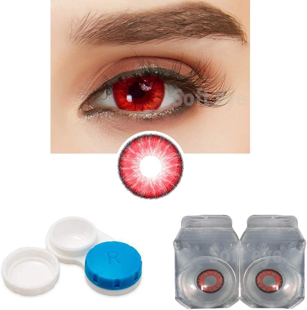 SOFT EYE Red Contact Lens Monthly Contact Lens With Case And Solution. (Red)