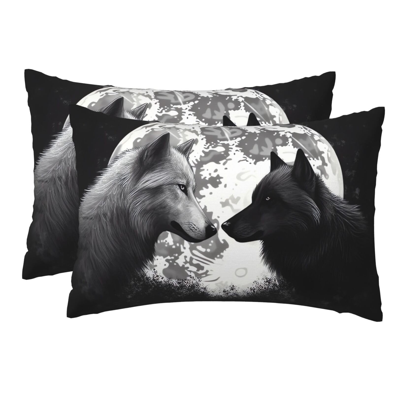 2 Pack Pillow Cases with Hidden Zipper, Soft Breathable Pillow Covers for Hair and Skin, Wolves Love Under The Moon Wild Animal Pillowcases 12"x18" Bed Pillow Protectors Cover for Sleeping Gifts