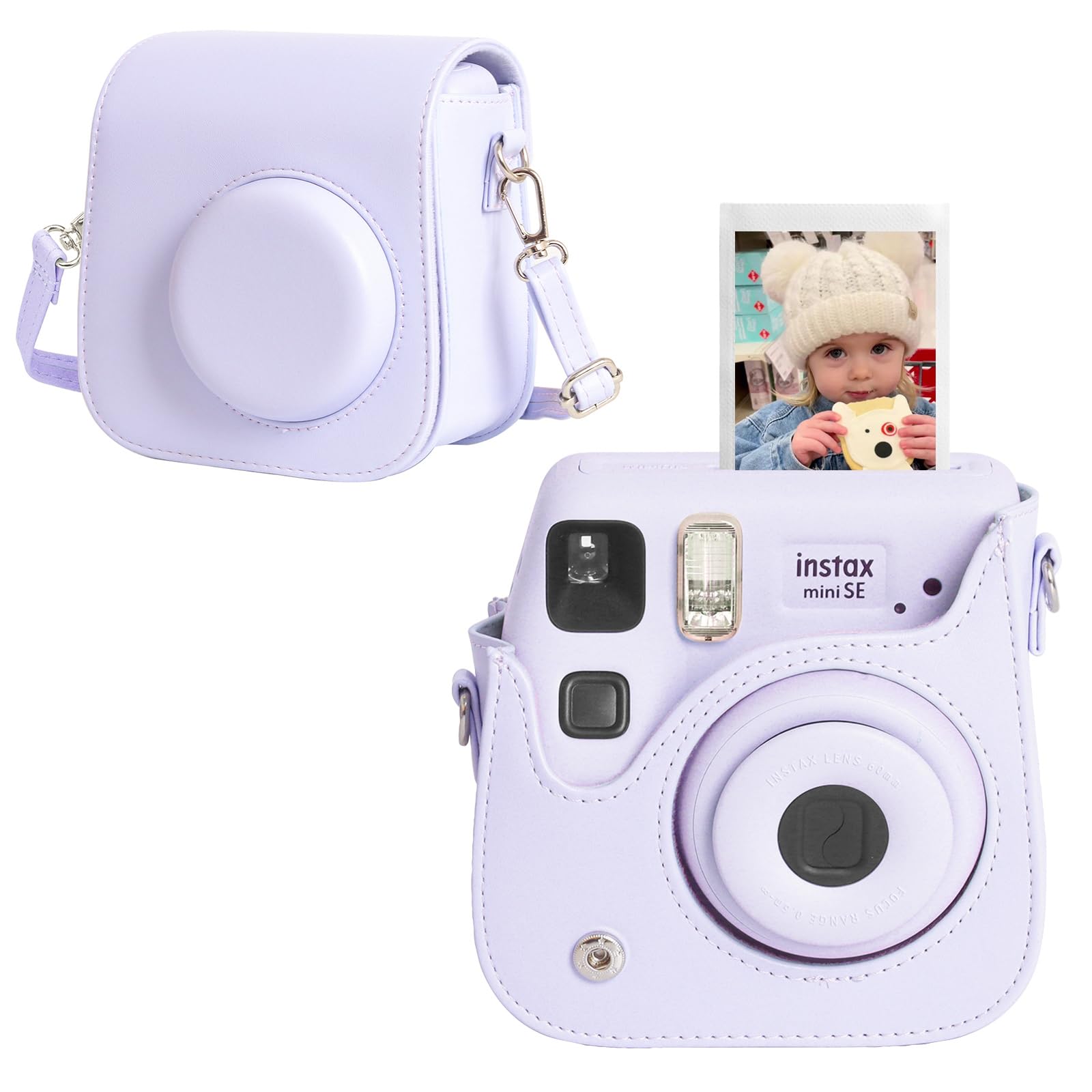 CAIYOULE Camera Case for Fujifilm Instax Mini SE/7+/7s/7c Instant Film Camera Protective Bag with Adjustable Shoulder Straps，No Camera，Purple