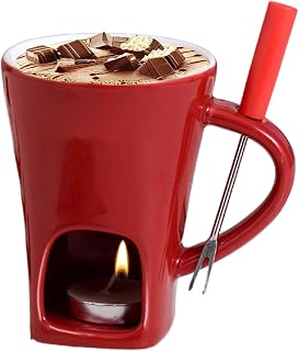 Personal Chocolate Fondue Set Of 3, Chocolate Melting Cup Tea Light With Fork, Ceramic Sweet Melted Fondue Mug For Butter Cheese Dessert Candy Chocolates, Meltie Cup For Cooks Kids Adults